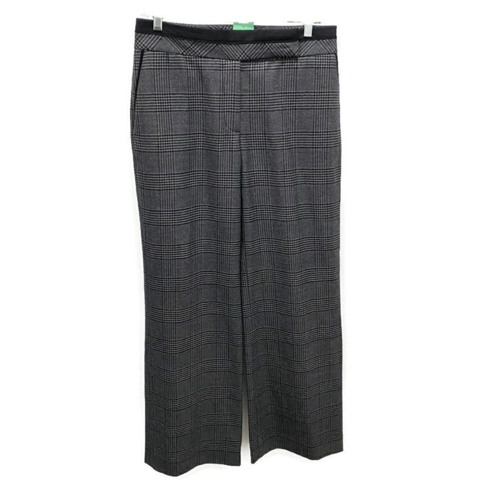 Peter Som Black & Gray Wool Plaid Wide Leg Pants